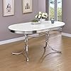 Coaster Home Furnishings Retro 1950s Soda Fountain Diner Oval Dining Room Table White Laminate Top Sturdy Steel Chrome Base 2065
