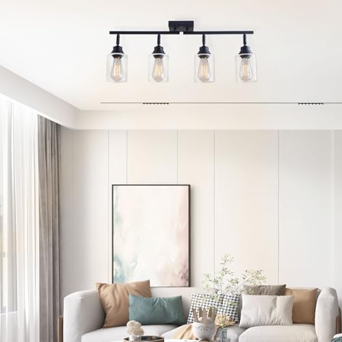 BANGANMA Modern 4-Light Track Lighting Fixtures Ceiling with Clear Glass Shades, E26 Base Kitchen Ceiling Light Fixture for Living Room, Bedroom & Bathroom by BANGANMA - Image 8
