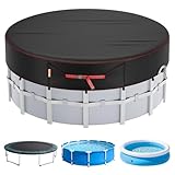 458cm Runde Poolabdeckung, Poolabdeckung für Oberirdische Pools mit Spannratsche, 420D UV-Schutz Pool Abdeckplane, Winddicht und ReißFest Schwimmbadabdeckung