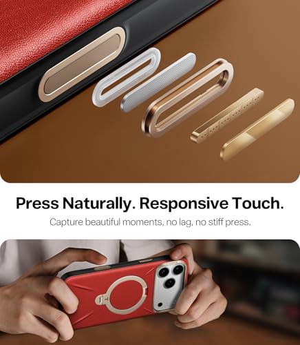 Image of TORRAS Q3 VegSkin for iPhone 17 Pro Max Case Leather, 360 Spin Magnetic Stand, Fit for MagSafe, Camera Control, Shockproof Premium Organic Silicone Leather Case for iPhone 17 Pro Max, Crimson Red