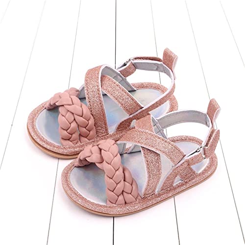Baby Boys Girls Shiny Sandals Infant Toddler Closed-Toe Anti-Slip Premium Rubber Sole Flower Princess Flats Rome Shoes3