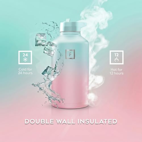 Image of IRON FLASK 64 oz Wide Mouth Water Bottle with Straw | Insulated Half Gallon Water Bottle with Leakproof Straw Lid - BPA Free, Cold 24 Hrs, Sweat Free (Bubble Gum)