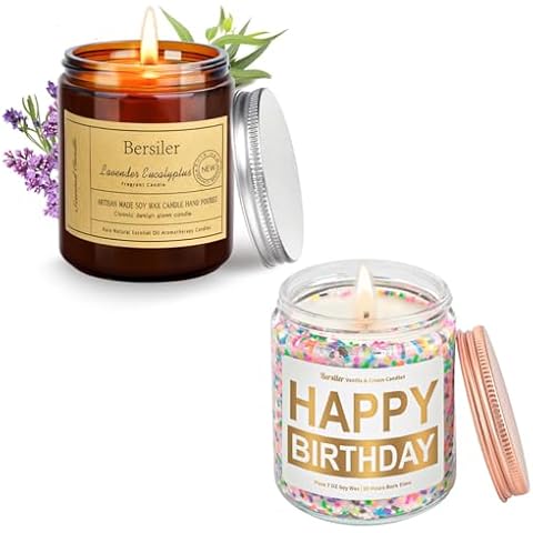 Lavender Eucalyptus Candle and Happy Birthday Candle, Gifts for Women, Unique Birthday Gifts for Her Best Friend Women Cover