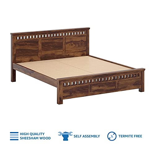 Image of SANKAT MOCHAN Industries Solid SHEESHAM Honey Brown Wooden King Size Bed Double Bed Furniture for Bedroom Living Room (Honey Finish) Matters Size (6 * 6.5) (Coran)