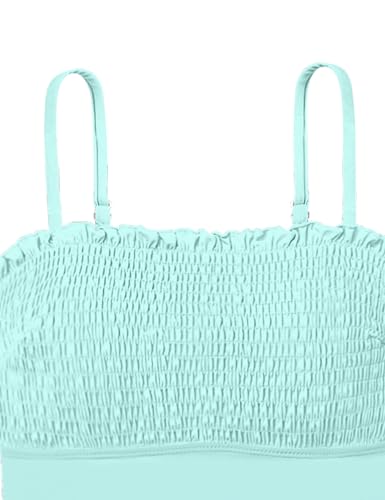 Image of Girls Swimsuit Solid Color Tankini Contrast Trim Swimwear 2 Piece Bathing Suit Padded Swimsuits for Teens 9-16Y
