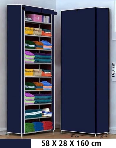 Image of ClearSpace Multipurpose Baby Wardrobe /Cabinet /Multipurpose Storage Rack, Foldable, Collapsible Fabric Wardrobe Organizer for Clothes (Plastic and Non Woven Fabric) (Blue, 9 - Layer)