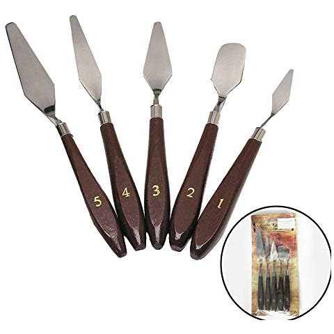 Schneespitze 5 Pcs Palette Knife Set,Stainless Steel Spatula Palette Knife Art Mixing Scraper Art Spatula Knives for Acrylic/Crafts/Watercolor/Oil and Face Painting Cover