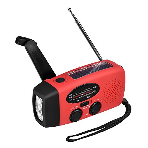 Tangxi Manivela de Emergencia Autoamplificado Radio Am/FM Solar Weather con Linterna LED, 2000mAh Power Bank, Radio FM Transistor portátil 3 en 1, Radio de Alarma SOS(Blanco)