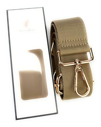 Image of Khaki Purse Strap with Light Gold Hardware 1-1 /2 Inch Wide Solid Color Replacement Crossbody Guitar Style Shoulder Strap for Handbags Totes
