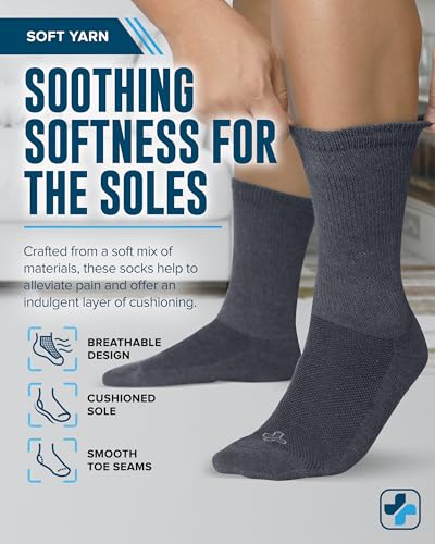 Doctor's Select Diabetic Socks for Men - 4 Pairs Crew Diabetic Neuropathy Socks for Men | Diabetic Socks for Men 9-124