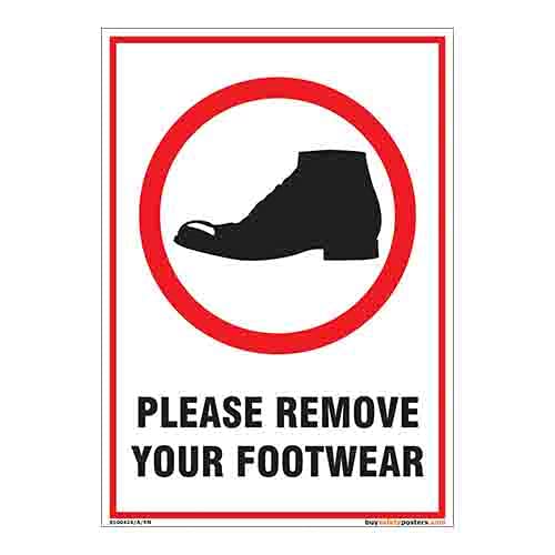 Image of Please Remove Your Shoes Sign In English - Flex - (Portrait A2, inch 18 X 24 inch, Multicolor)