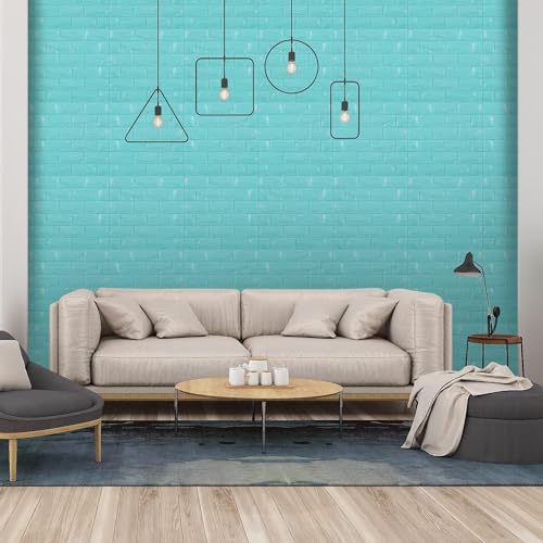 Image of Self-Adhesive Waterproof PE Foam 3D Wall Panels Wallpaper Sticker for Bathroom, Living Room, and Home Decoration (70 x 77cm, Appx. 5.8Sq Feet) (100, Blue)