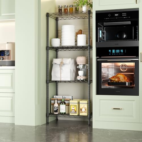 SINGAYE 4 Tier Shelf Adjustable Storage Shelf 400LBS Load Capacity,Metal Storage Rack,Black, 17.32”L X 11.41”W X43.3” H