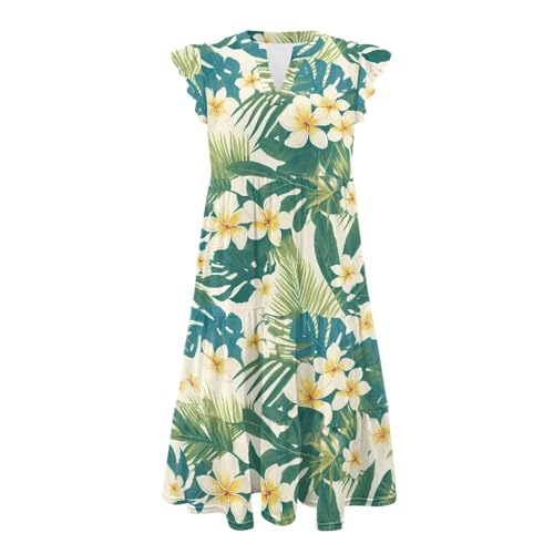 Image of Womens Summer Dress Ruffle Sleeve V Neck Dress Casual Fit Flowy Beach Vacation Sundress with Pocket S-2XL