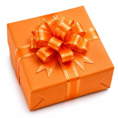 Image of Prokart - Pull Bow Gift Ribbon for Gift Wrapping, Large Decorative Pull Bows for Presents, Hampers, Flower Bouquets, Wedding, Birthday, Christmas & Party Decorations (30MM, Orange, Pack of 50PC)