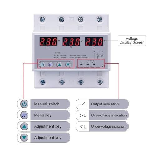 Voltmètre triphasé protecteur réglable surtension sous-tension réinitialisé 380V - 3