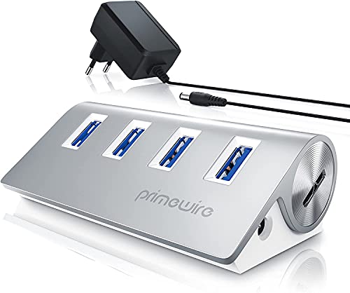 Primewire - Hub 4 Ports USB 3.0 Actif, USB 3.2 Gen.1, alimenté multiprise Dock – Hub 4 en 1 pour PC Laptop Notbook Ultrabook MacBook, SuperSpeed jusqu'à 5 Gbps -...