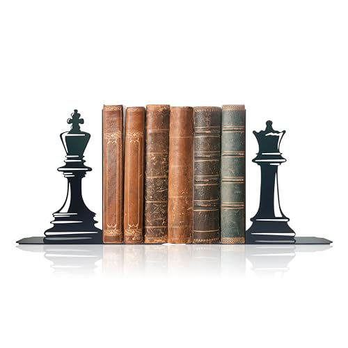 Chess Decor International Chess Bookends - Exquisite Decorative Book Ends for Shelves, Vintage Style Giant Chess Pieces, 6.57x5.91x1.18 inches