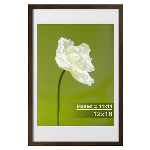 eletecpro 12x18 Walnut Wood Picture Frame Matted to 11x14 with Acrylic Cover and Wooden Frame for Wall Mounting Rustic Decoration