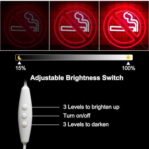Image of No Smoking Signs for Business No Smoking Warning Neon Lights Wall Decor for Home, Office, House, Restauran, Indoor-12.2 x 12.2IN-USB Powered-Acrylic