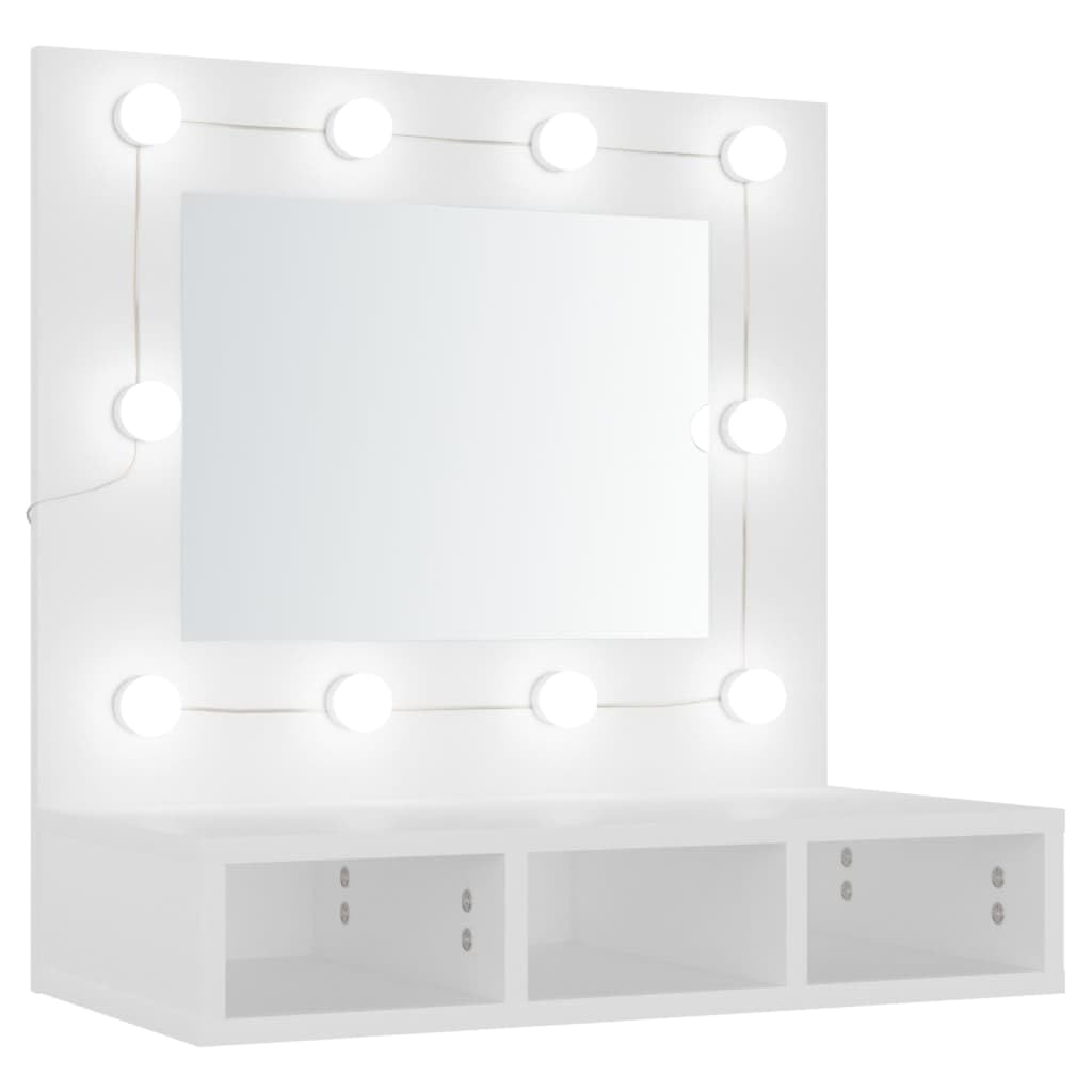 vidaXL Armario de espejo LED blanco con instalación duradera de madera o montaje en pared, amplio almacenamiento con estantes abiertos, viene con manual de montaje fácil (idioma español no