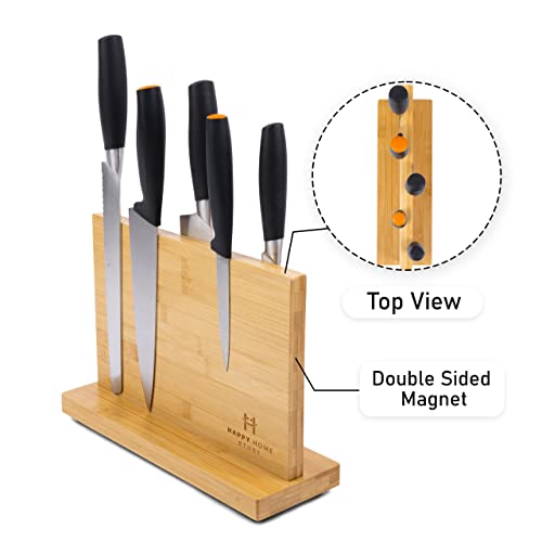 Magnetic Bamboo Knife Block 12", Double Sided Space Saving Freestanding Storage Holder For Knives, Handmade Universal Cutlery Organizer Stand With Magnets In A Bamboo Outer Layer, Without Knives #TOP5