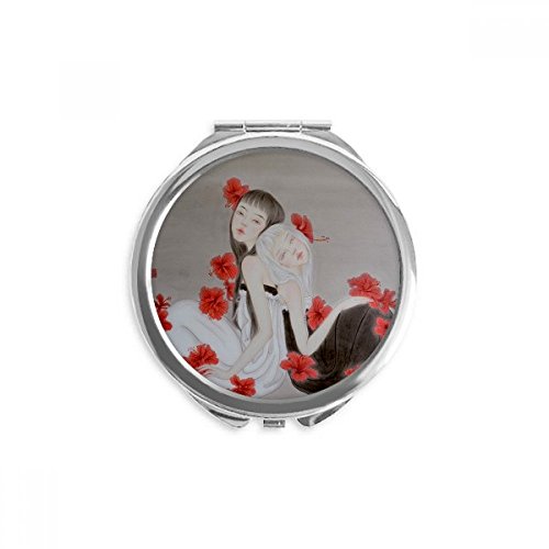 Miroir rond de poche maquillage portable 2,6 pouces aquarelle fleur rouge multicolore