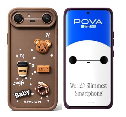 Image of Bintage Cute Fun Taddy Cartoon 3D Ball Bear Milk Cake Coffee Silicon Case Full Body & Camera Protection Back Cover Compatible for Tecno Pova Slim 5G - Brown