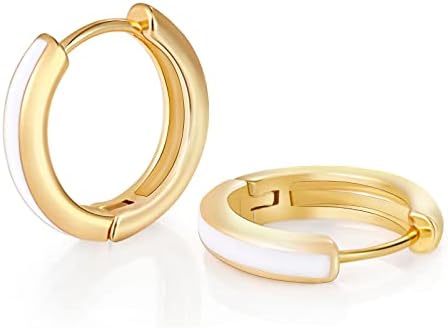 18K Gold White Huggie Earrings for Women Girls Dainty Colorful Huggie Earrings Small Enamel Huggie Earrings Mini Gold Huggie Hoop earrings Trendy Gold Jewelry Gift