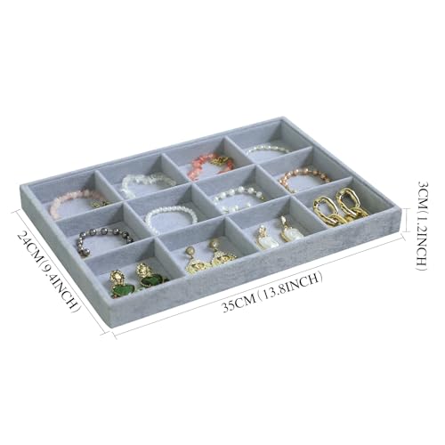 Image of Wudygirl Velvet Stackable 12 Grid Jewelry Tray Display Jewelry Organizer Storage Rings Earrings Watch Necklace Bracelet Cufflinks Holder Showcase(12 Grid)