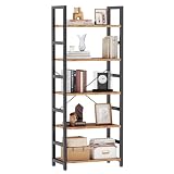 DUMOS 5-Tier Bookshelf, Modern Tall Bookcase, Open Storage Display Shelf for Living Room, Bedroom, Home Office, Narrow Standing Shelving Unit for Books, CDs, Décor，Rustic Brown