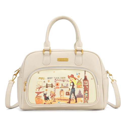Venetti Cityscape Illustration Satchel Bag for Women and Girls, Small Crossbody Bag Multi-Pocket with Adjustable Strap, Lightweight Top Handle Shoulder Purse for Travel Gym Daily Use VN-HB-002-BG by Venetti - Used condition - US$25.37