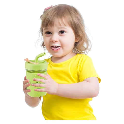 PandaEar Set da 4 Bicchieri Mason Jar in Vetro da 250 ml per Bambini e Neonati - Con Custodie e Cannucce in Silicone, Anti-sbavature per Smoothie - immagine 3