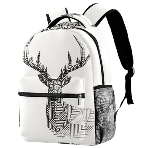 Sac à dos d'école fille et garçon avec motif élan géométrique multicolore pour le collège