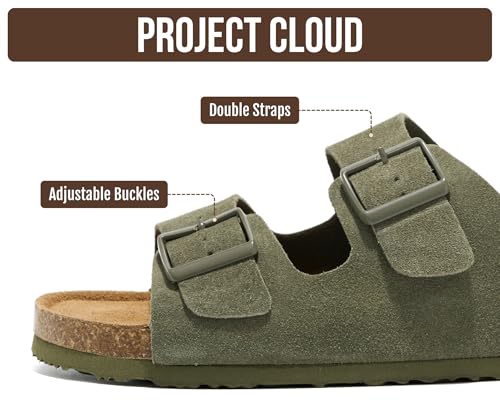 Image of Project Cloud Mens Sandals, 100% Genuine Leather Mens Slides (Heritage) | Memory Foam Insole & Cork Footbed Slides for Men Footwear Non Slip Summer Sandals for Men & Lightweight Sandals Men