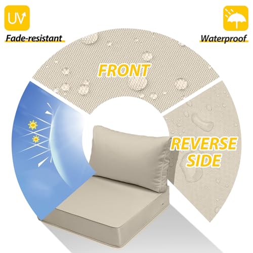 Image of AAAAAcessories Outdoor Seat Cushions for Chairs, Fade-Resistant, Waterproof Patio Furniture Replacement Cushions, 23.5 inch x 25.5 inch x 5 inch + 23.5 inch x 13.5 inch, Set of 2, Khaki Beige