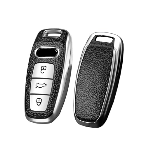 Coque de clé Audi A6L A6 A7 en cuir haut de gamme protection intégrale argentée