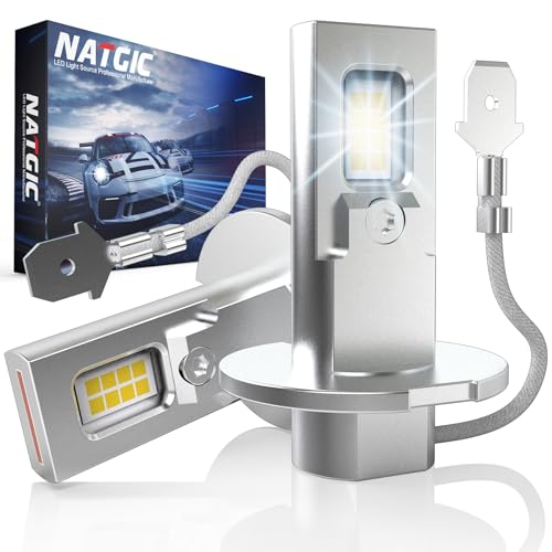 NATGIC Bombillas Antiniebla LED H3, 70W 18000LM Sin Ventilador & Inalámbricas 6500K Blanco +300% Más Brillo Reemplazo por Luces Antiniebla Luz Alta/Baja Luces de Circulación Diurnas Luz de Conducció