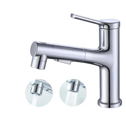 Sumeber Rubinetto per bagno, rubinetto per lavabo, con doccetta estraibile, risciacquo, spazzola per capelli, ideale per lavare i capelli, miscelatore monocomando con beccuccio girevole (3 funzioni