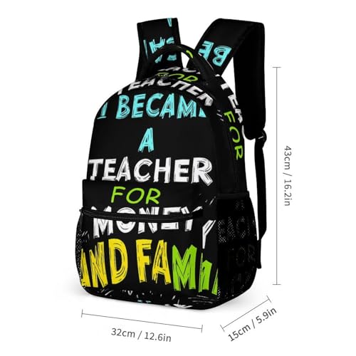 I Became A Teacher For Money And Fame Backpack Shoulder Bags Lunch Bag Pencil Case Box 3 Set Daypack Cute2