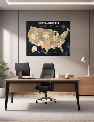 Image of IPIC Canvas USA Map Painting for Wall Decor, Large Pinnable Amerika Travel Map Print, Ready to Hang