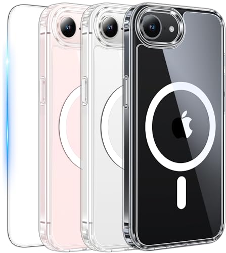 FNTCASE for iPhone 17e/16e Case Clear: Magnetic Phone Cases with Screen Protector Compatible with Magsafe Anti Yellowing Shockproof Protective Transparent Cell Phone Cover (A-Clear)