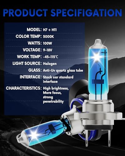 Image of Compatible with Chevrolet Traverse 2013 2014 2015 2016 2017 2018 Halogen Headlight Bulb Combo - 185% Brighter 5000K White High /Low Beam, Plug and Play, 4-Pack