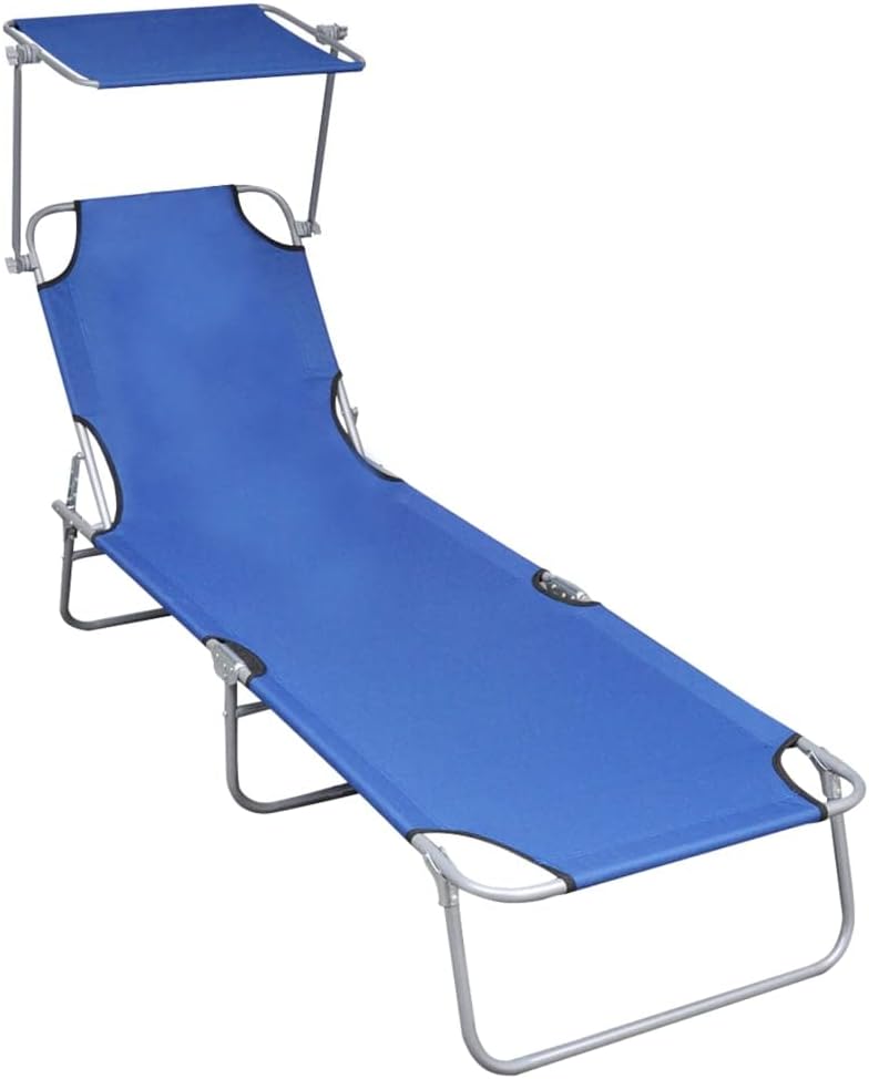 Outdoor Chaise Lounge Set, Patio Pool Chairs, Adjustable Back,Outdoor Folding Sun Lounger,with Canopy, Gray Aluminum (Blue)