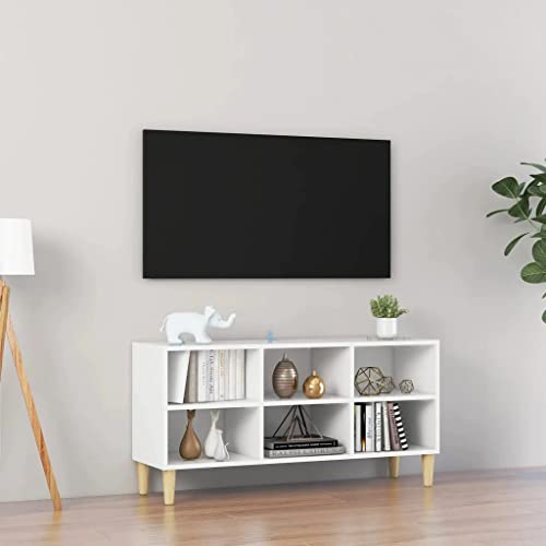 vidaXL-Mueble-de-TV-con-Patas-Soporte-Mobiliario-Aparador-Estante-Salon-Sala-de-Estar-Dormitorio-Decoracion-Blanco-1035x30x50-cm-Madera-Maciza