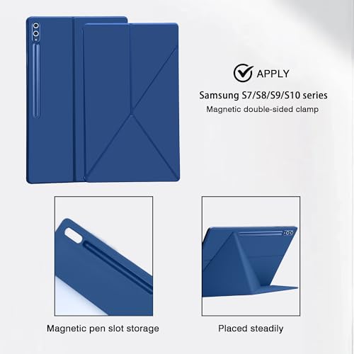 Image of Magnetic Case for Samsung Galaxy Tab S10 Plus 2024 /S9 FE+ /S9 Plus 12.4 Inch 2023 - Model SM-X820 /X826B /X610 /X616B /X810 /X816B Tablet with S-Pen Holder, Auto Wake /Sleep Smart Tablet Cover, Dark Blue