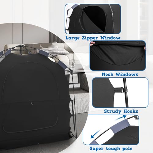 Image of Pack N Play Blackout Cover Baby Sleep Tent 1-Click Set Up Blackout Tent Travel Crib Tent Canopy Portable Privacy Tent Blackout Canopy Crib Cover, Block 95% Light, Black
