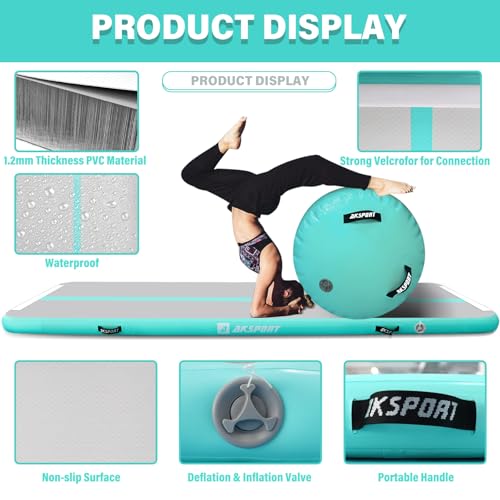 AKSPORT Inflatable Gymnastics Mat with Air Barrel Gymnastics Roller for Back Tumbling/Yoga/Cheerleading/Back Walkovers,with Air Pump by AKSPORT - Image 3