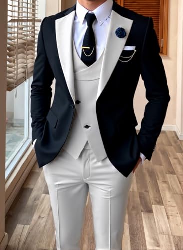Mens Slim Fit 3 Piece Suit Wedding Tuxedo Prom Blazer Vest Pants Set Wedding3