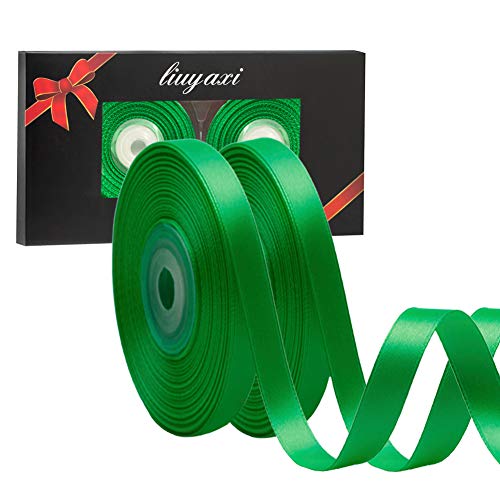 Image of Solid Color Double Faced Green Satin Ribbon 3 /8 inch X 50 Yards, Ribbons Perfect for Crafts, Wedding Decor, Bow Making, Sewing, Gift Package Wrapping and More